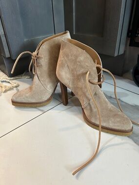 Ralph Lauren Beige Suede Lace-Up Ankle Booties